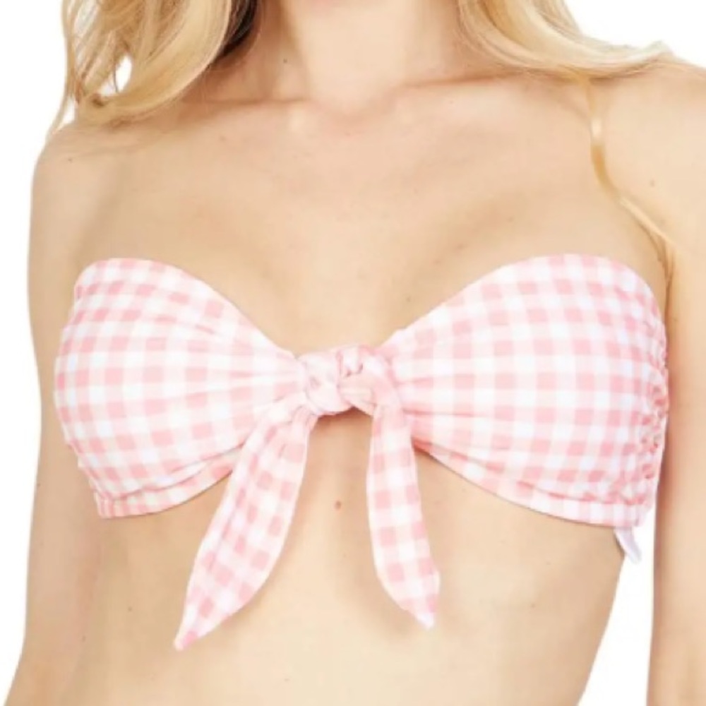 Southern Tide Swim Top Conch Shell Gingham Bandeau Bikini Top Sz L NWT w/ Straps